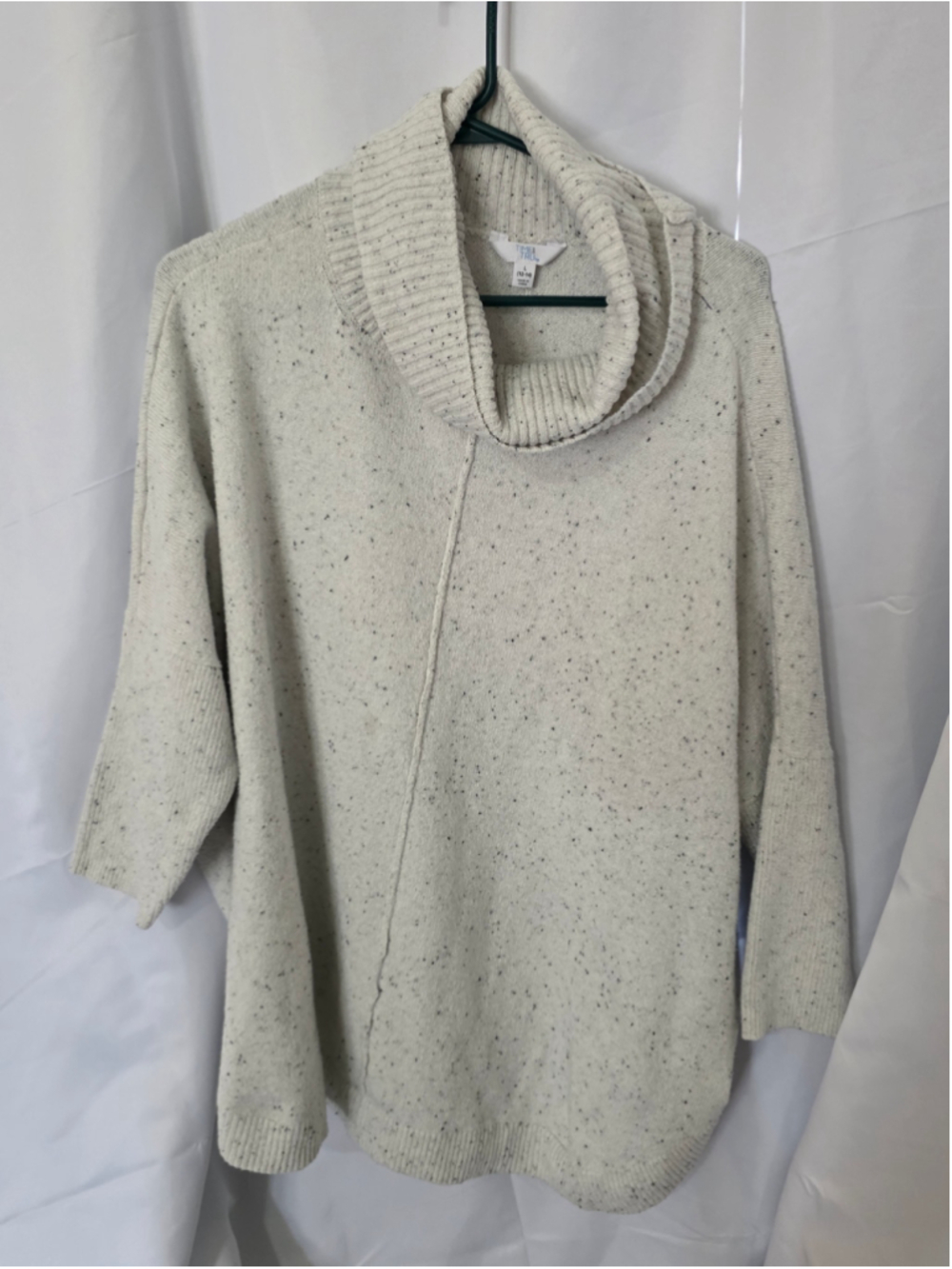 Women's Time and Tru Cowl Neck Sweater, Size L, Beige and Black Speckled cozy